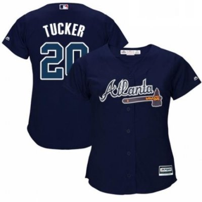 Womens Majestic Atlanta Braves 20 Preston Tucker Authentic Blue Alternate Road Cool Base MLB Jersey