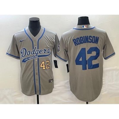 Men's Los Angeles Dodgers #42 Jackie Robinson Number Grey With Patch Cool Base Stitched Baseball Jersey