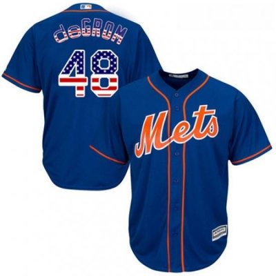 Mens Majestic NeW York Mets 48 Jacob DeGrom Replica Royal Blue USA Flag Fashion MLB Jersey