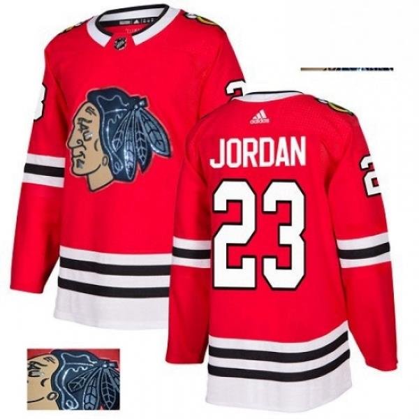 Mens Adidas Chicago Blackhawks 23 Michael Jordan Authentic Red Fashion Gold NHL Jersey