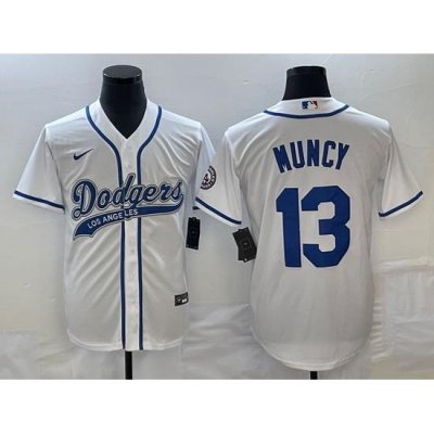 Men's Los Angeles Dodgers #13 Max Muncy White With Patch Cool Base Stitched Baseball Jersey1