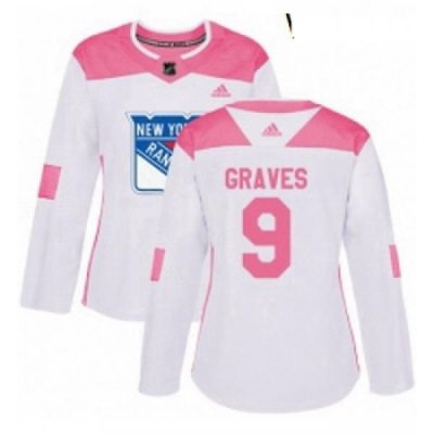 Womens Adidas New York Rangers 9 Adam Graves Authentic WhitePink Fashion NHL Jersey