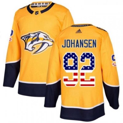 Youth Adidas Nashville Predators 92 Ryan Johansen Authentic Gold USA Flag Fashion NHL Jersey