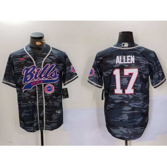 Men Buffalo Bills 17 Josh Allen Camo Team Cool Base Stitched Baseball Jersey