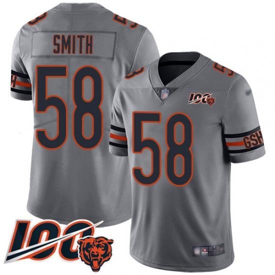 Men Chicago Bears 58 Roquan Smith Limited Silver Inverted Legend 100th Season Football Jersey