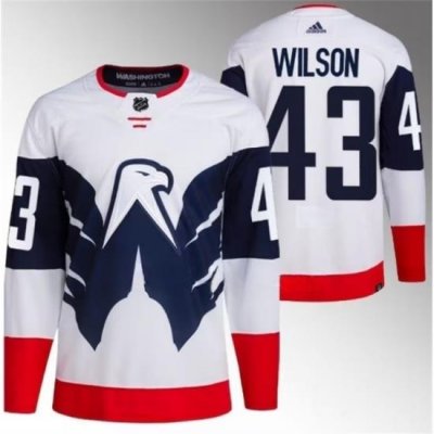 Men Washington Capitals 43 Tom Wilson White Navy Stadium Series Stitched Jersey