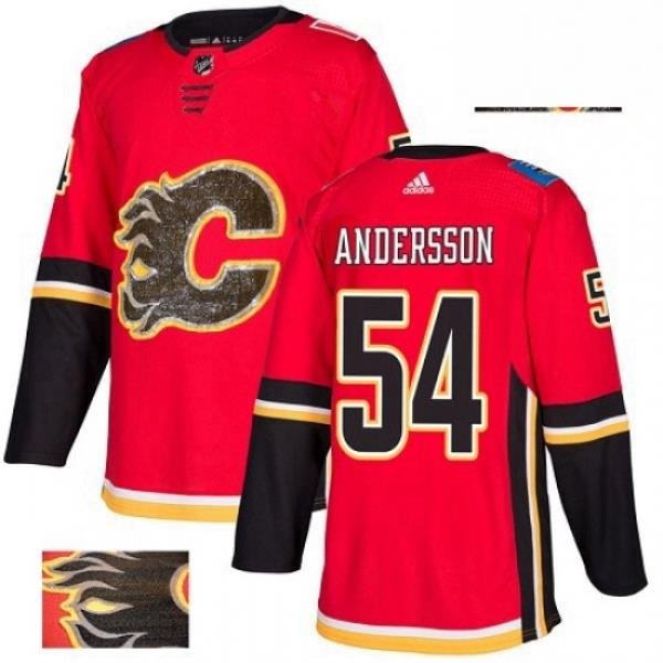 Mens Adidas Calgary Flames 54 Rasmus Andersson Authentic Red Fashion Gold NHL Jersey