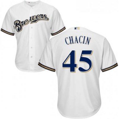 Youth Majestic Milwaukee Brewers 45 Jhoulys Chacin Authentic White Home Cool Base MLB Jersey