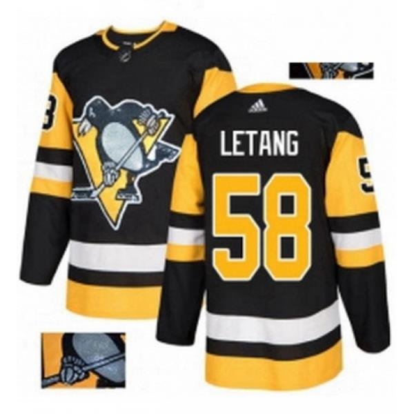 Mens Adidas Pittsburgh Penguins 58 Kris Letang Authentic Black Fashion Gold NHL Jersey