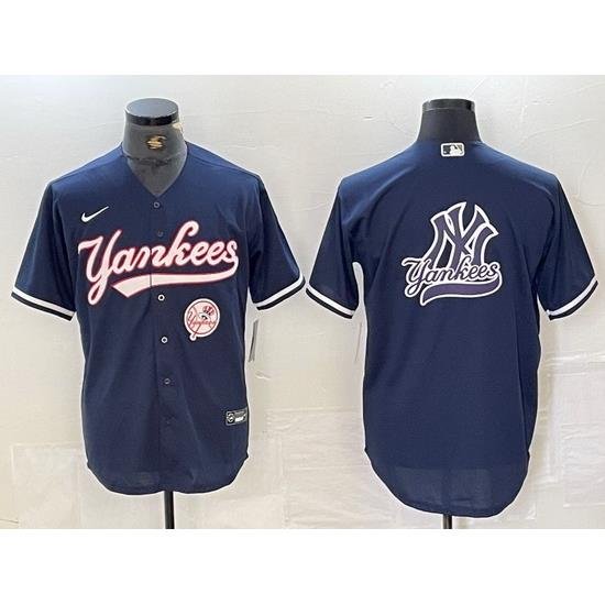 Men NeW York Yankees Big LOGO Navy Cool Base Stitched Baseball Jersey 5