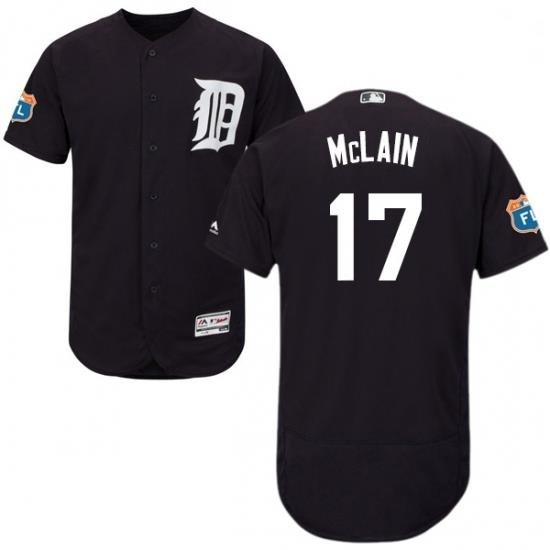 Mens Majestic Detroit Tigers 17 Denny McLain Navy Blue Alternate Flex Base Authentic Collection MLB Jersey