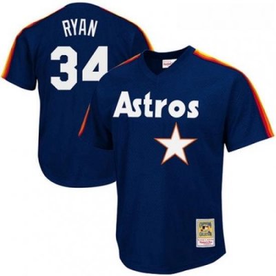 Mens Mitchell and Ness 1988 Houston Astros 34 Nolan Ryan Authentic Navy Blue ThroWback MLB Jersey