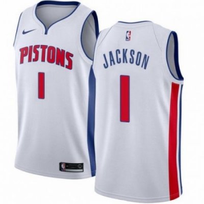 Mens Nike Detroit Pistons 1 Reggie Jackson Authentic White Home NBA Jersey Association Edition