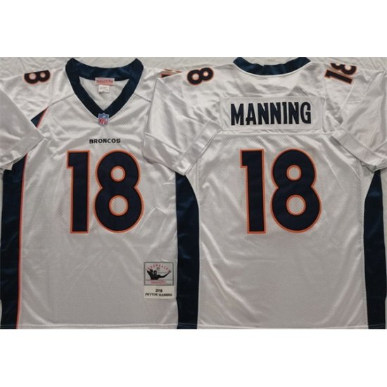 Men Denver Broncos 18 Peyton Manning White Throwback Stitched Jersey