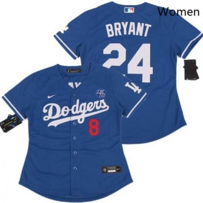 Women Dodgers Front 8 Back 24 Kobe Bryant Blue Cool Base Stitched MLB Jersey