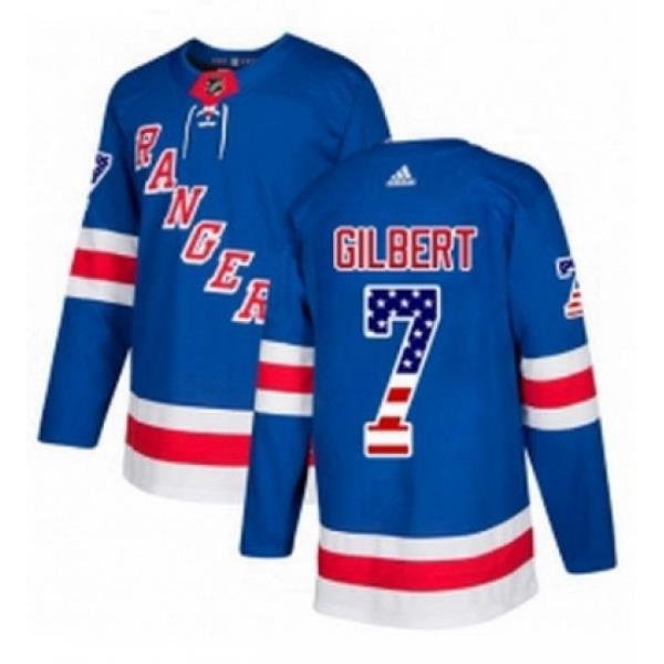 Mens Adidas New York Rangers 7 Rod Gilbert Authentic Royal Blue USA Flag Fashion NHL Jersey