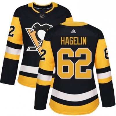 Womens Adidas Pittsburgh Penguins 62 Carl Hagelin Authentic Black Home NHL Jersey