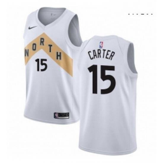 Mens Nike Toronto Raptors 15 Vince Carter Swingman White NBA Jersey City Edition