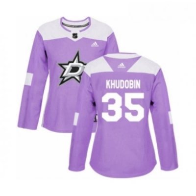 Womens Adidas Dallas Stars 35 Anton Khudobin Authentic Purple Fights Cancer Practice NHL Jersey