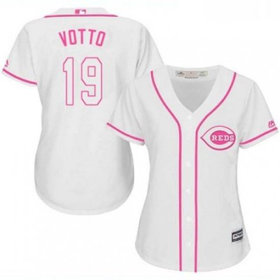 Womens Majestic Cincinnati Reds 19 Joey Votto Authentic White Fashion Cool Base MLB Jersey