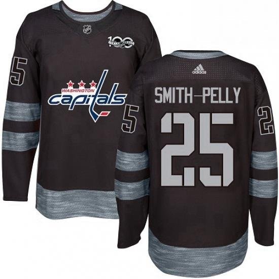 Mens Adidas Washington Capitals 25 Devante Smith Pelly Premier Black 1917 2017 100th Anniversary NHL Jersey