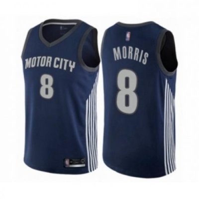 Mens Detroit Pistons 8 Markieff Morris Authentic Navy Blue Basketball Jersey City Edition