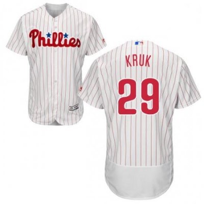 Mens Majestic Philadelphia Phillies 29 John Kruk White Home Flex Base Authentic Collection MLB Jersey