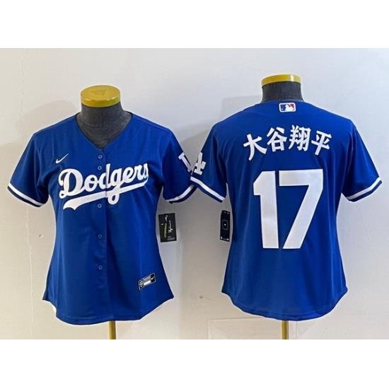 Women Los Angeles Dodgers 17  Shohei Ohtani Blue Stitched Jersey