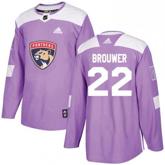 Mens Adidas Florida Panthers 22 Troy Brouwer Authentic Purple Fights Cancer Practice NHL Jersey