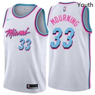 Youth Nike Miami Heat 33 Alonzo Mourning Swingman White NBA Jersey City Edition