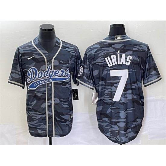 Men Los Angeles Dodgers 7 Julio Urias Gray Camo Cool Base With Patch Stitched Baseball Jersey