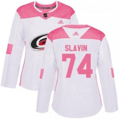 Womens Adidas Carolina Hurricanes 74 Jaccob Slavin Authentic WhitePink Fashion NHL Jersey