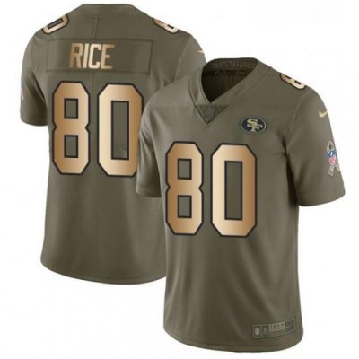 Mens Nike San Francisco 49ers 80 Jerry Rice Limited OliveGold 2017 Salute to Service NFL Jersey