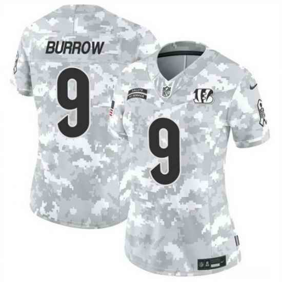 Women Cincinnati Bengals 9 Joe Burrow 2024 F U S E Arctic Camo Salute To Service Limited Stitched Football Jersey