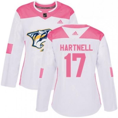 Womens Adidas Nashville Predators 17 Scott Hartnell Authentic WhitePink Fashion NHL Jersey