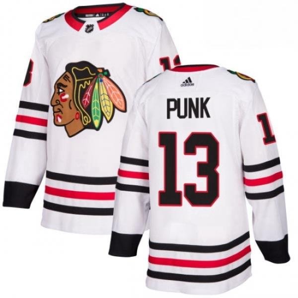 Mens Adidas Chicago Blackhawks 13 CM Punk Authentic White Away NHL Jersey