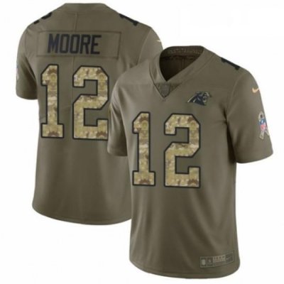 Mens Nike Carolina Panthers 12 DJ Moore Limited OliveCamo 2017 Salute to Service NFL Jersey