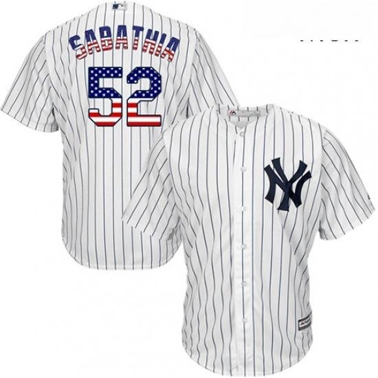 Mens Majestic New York Yankees 52 CC Sabathia Authentic White USA Flag Fashion MLB Jersey