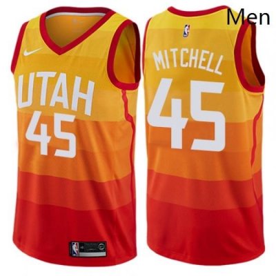 Mens Nike Utah Jazz 45 Donovan Mitchell Swingman Orange NBA Jersey City Edition