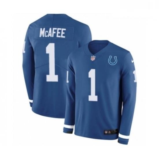 Men Nike Indianapolis Colts 1 Pat McAfee Limited Blue Therma Long Sleeve NFL Jersey