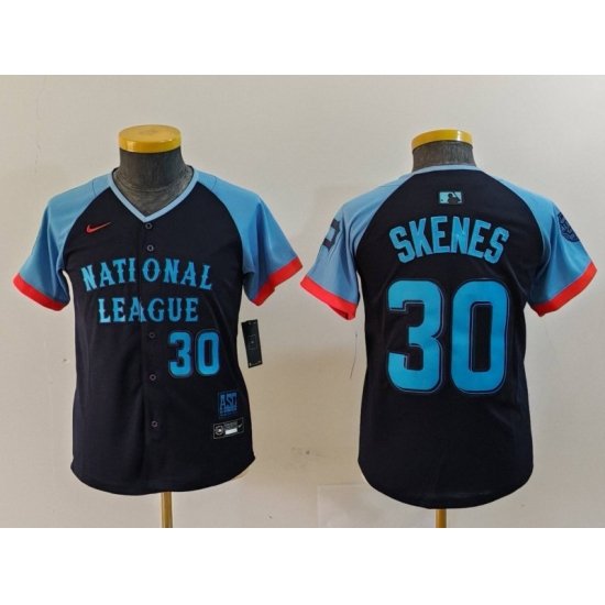 Youth National League 30 Paul Skenes Navy 2024 All Star Limited Stitched Baseball Jersey 2