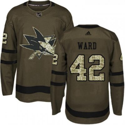 Youth Adidas San Jose Sharks 42 Joel Ward Premier Green Salute to Service NHL Jersey