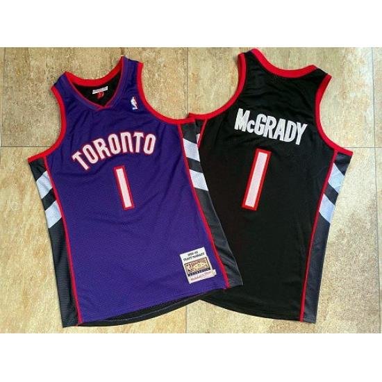 Men Toronto Raptors 1 Tracy McGrady Purple Black 1999 00 Hardwood Classics Jersey