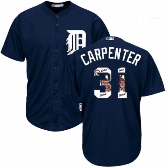 Mens Majestic Detroit Tigers 31 Ryan Carpenter Authentic Navy Blue Team Logo Fashion Cool Base MLB Jersey