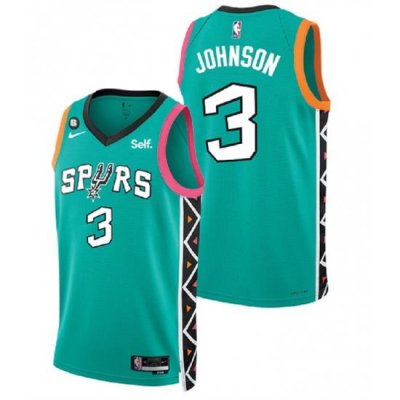 Men San Antonio Spurs 3 Keldon Johnson Teal 2022 City Edition With NO 6 Patch Swingman Stitched Jersey