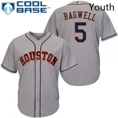 Youth Majestic Houston Astros 5 Jeff Bagwell Replica Grey Road Cool Base MLB Jersey