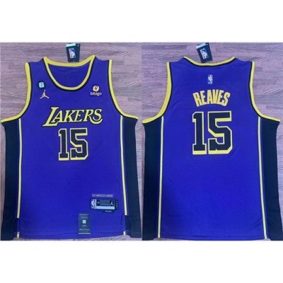 Men Los Angeles Lakers 15 Austin Reaves Purple With NO 6 Patch Stitched Basketball Jersey