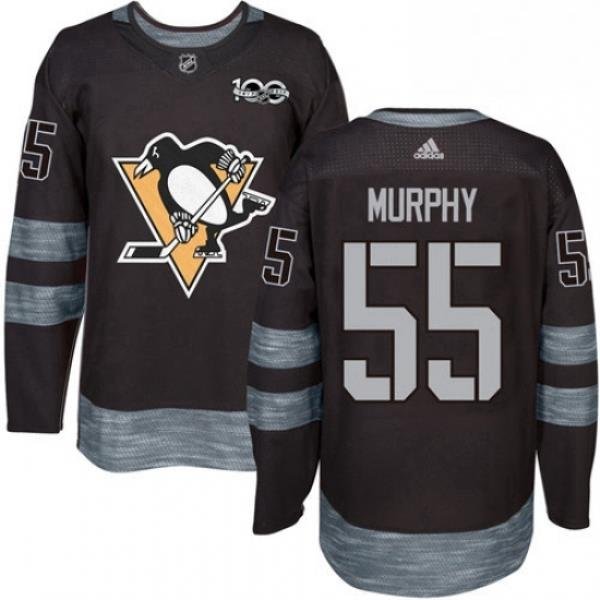 Mens Adidas Pittsburgh Penguins 55 Larry Murphy Authentic Black 1917 2017 100th Anniversary NHL Jersey