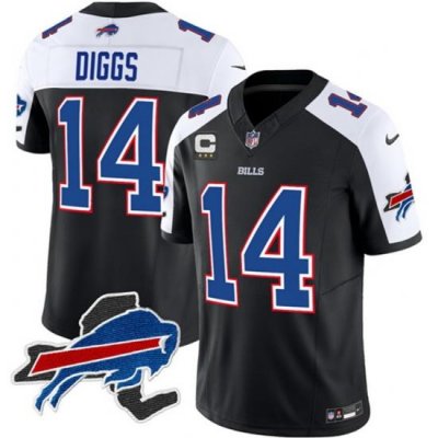 Men Buffalo Bills 14 Stefon Diggs Black White 2023 F U S E  New York Patch And 3 Star C Patch Vapor Untouchable Limited Stitched Football JerseyS