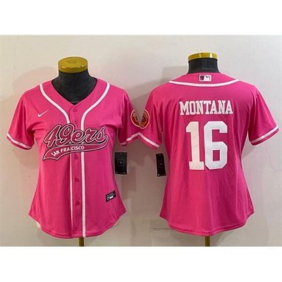 Women San Francisco 49ers 16 Joe Montana Pink With Patch Cool Base Stitched Baseball Jersey